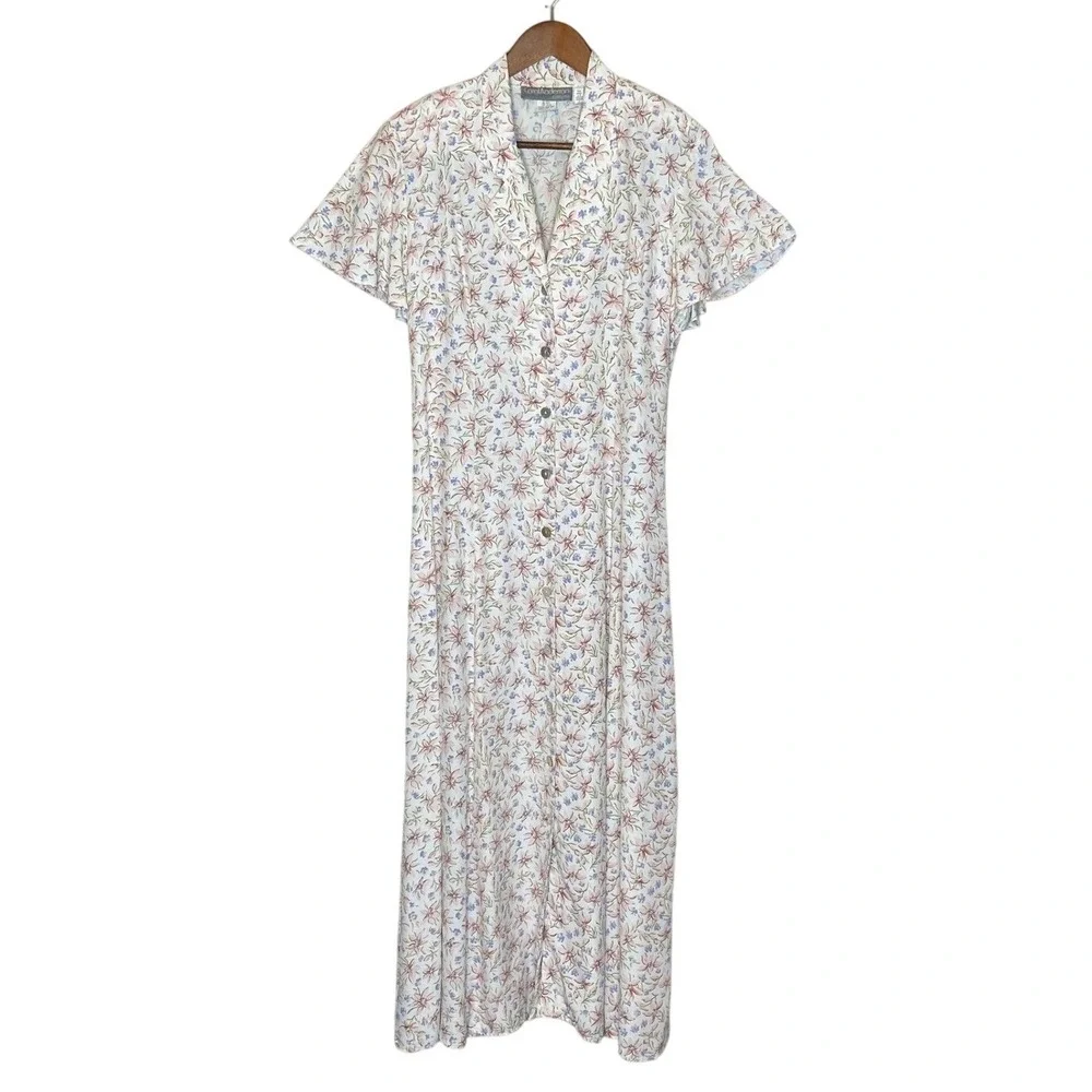 Vintage 90s Floral Maxi Shirt Dress Size 8 Cottagecore Prairie Romantic Modest